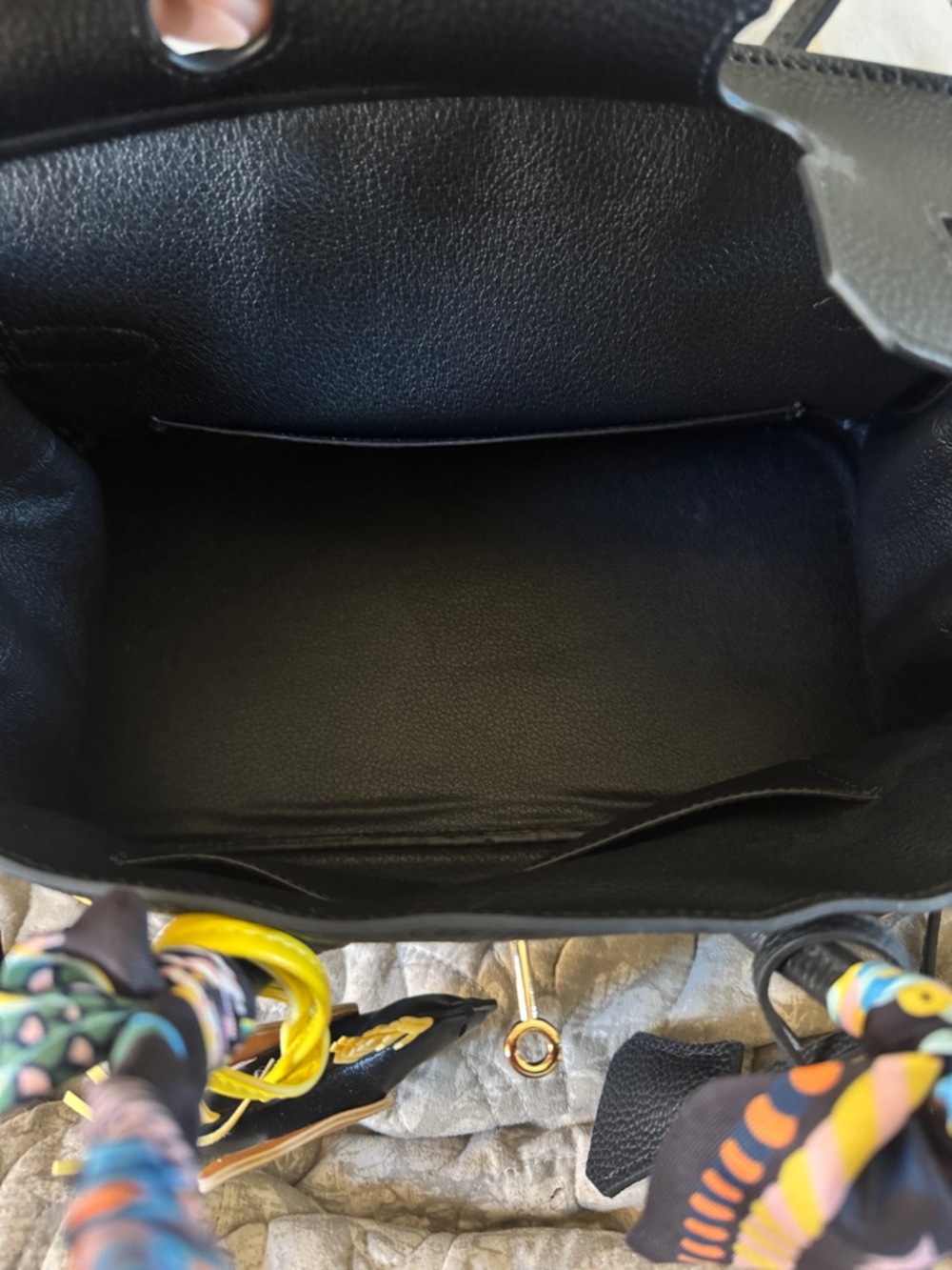 Black Leather Top-Handle Bag with Gold Hardware - Picture 2 of 5